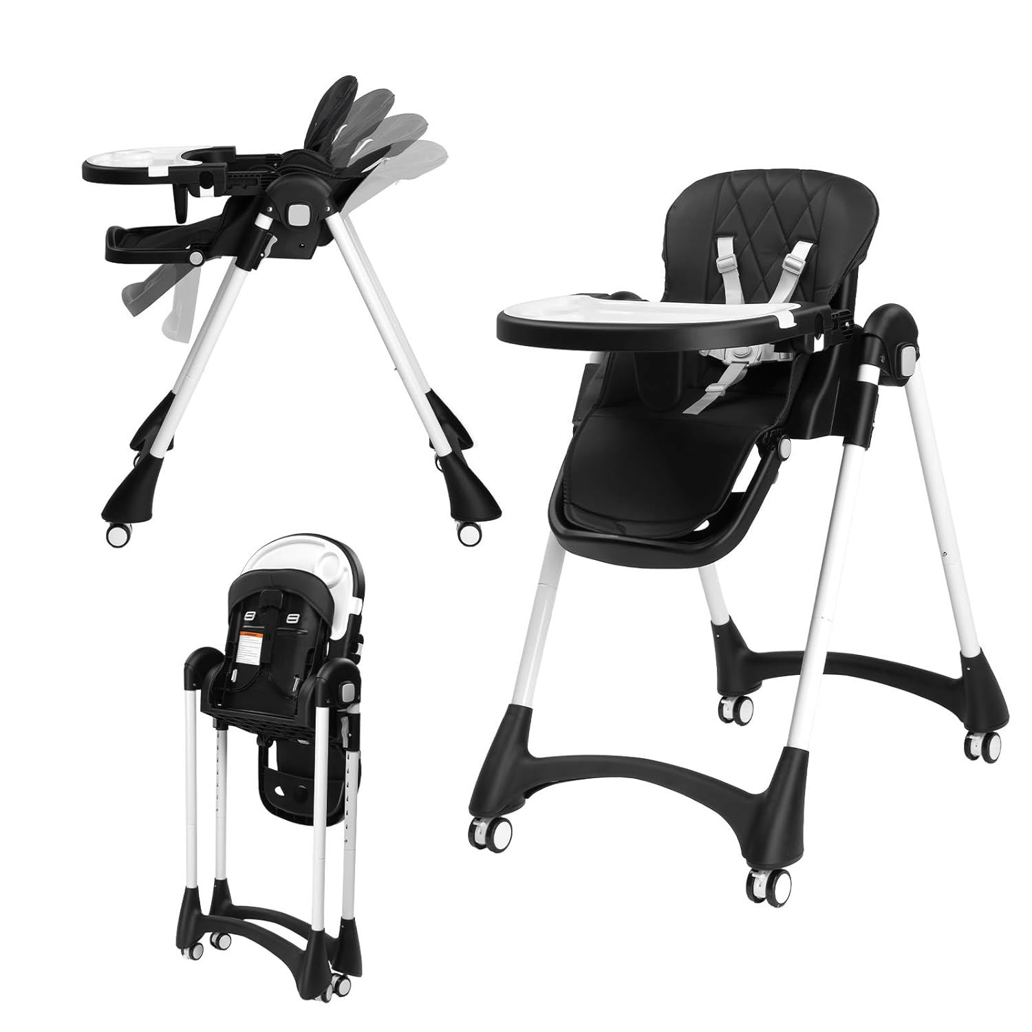 JOYMOR Foldable Baby High Chair, 4 in 1 Convertible Highchair for Eating, Height Adjustble and Multiple Recline, Compact Foldable Design for Easy Storage (Black)