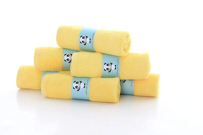 HIPHOP PANDA Baby Washcloths, Rayon Made from Bamboo - 2 Layer Ultra Soft Absorbent Newborn Bath Face Towel - Reusable Baby Wipes for Delicate Skin - Yellow, 30 Pack-BubblyBeeBaby