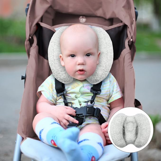 2 in 1 Baby Support Pillow, Adjustable Banana Shape Baby Neck Head Travel Pillow Stroller Insert Cushion for Kids, Toddler, Gray-BubblyBeeBaby