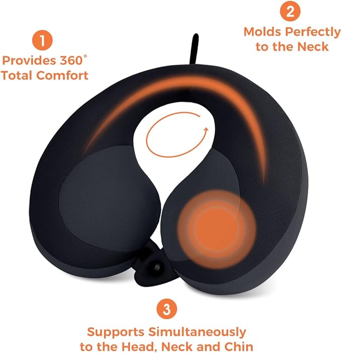 INFANZIA Kids Chin Supporting Travel Neck Pillow, Helps Support Head and Neck, Comfortably Designed for Head, Neck, and Chin Support - Ideal for Toddlers and Children,Black-BubblyBeeBaby