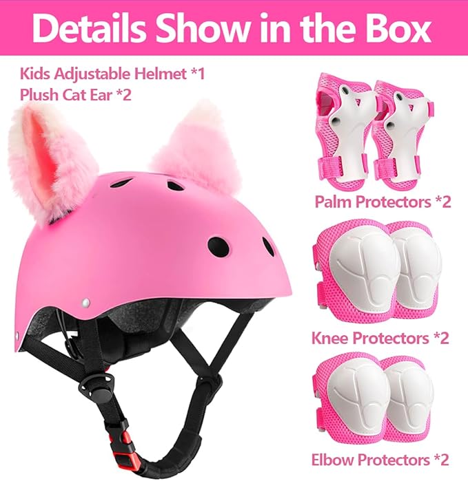 Kids Bike Helmet with Knee Elbow Wrist Pads Guards,Pink,for Ages 2-3-5-8-14,Sports Bicycle,Skate Scooter,Rollerblading with Unicorn Sticker-BubblyBeeBaby