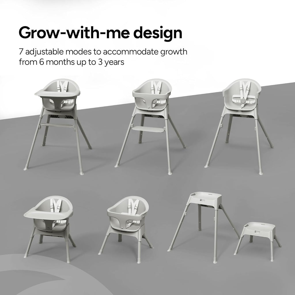 Mompush Olli 7-in-1 Convertible High Chair for Babies and Toddlers – Adjustable Height & Footrest, Dishwasher-Safe Tray, Compact Foldable Design for Easy Storage & Travel, Lightweight Yet Durable