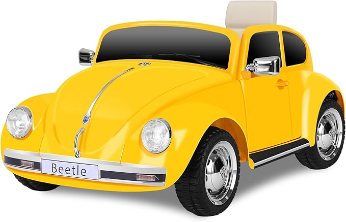 12V Kids Electric Car, Power Wheels with Remote Control, Ride on Car Toys with LED Light, 3 Speeds, Music, Yellow-BubblyBeeBaby