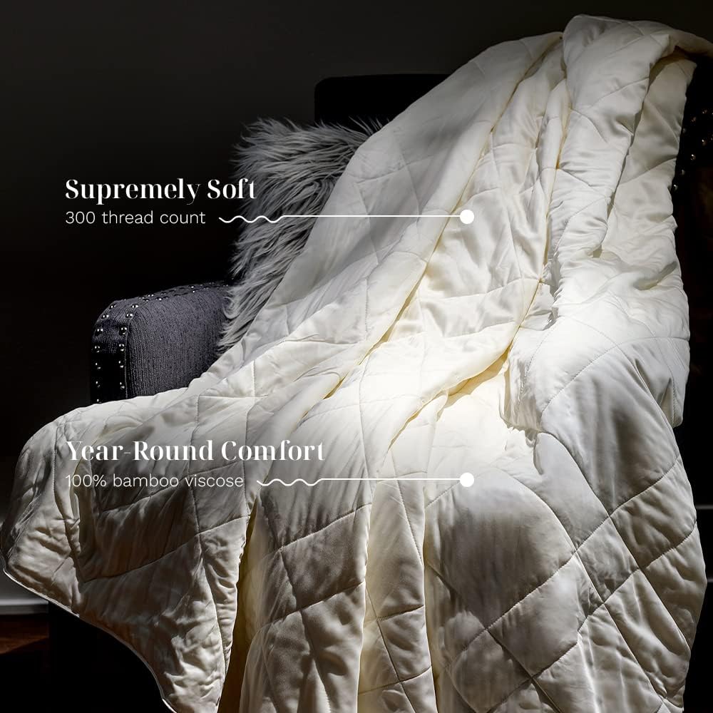 LUXOME Lightweight Blanket | 100% Rayon (Viscose) from Bamboo Fabric & Fill | Full/Queen - 86"x92" | Super Soft | Thermal-Regulating | Ivory