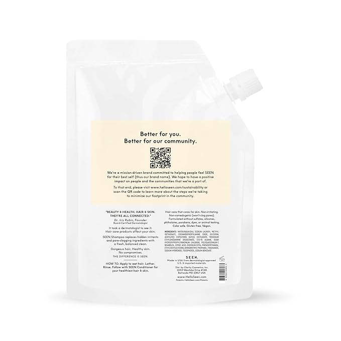 SEEN Shampoo Eco-Refill -Non-Comedogenic & Sulfate-Free Hair Shampoo- Dermatologist-Developed - Safe for Sensitive, Eczema & Acne Prone Skin-BubblyBeeBaby