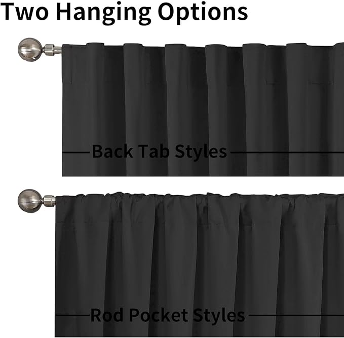 Joydeco 100% Blackout Curtains 108 inches Long for Bedroom Living Room - 2 Panels Set Burg Room Darkening Black Out Curtains for Bedroom Windows, Back tab Rod Pocket(52x108 inch,Black)-BubblyBeeBaby