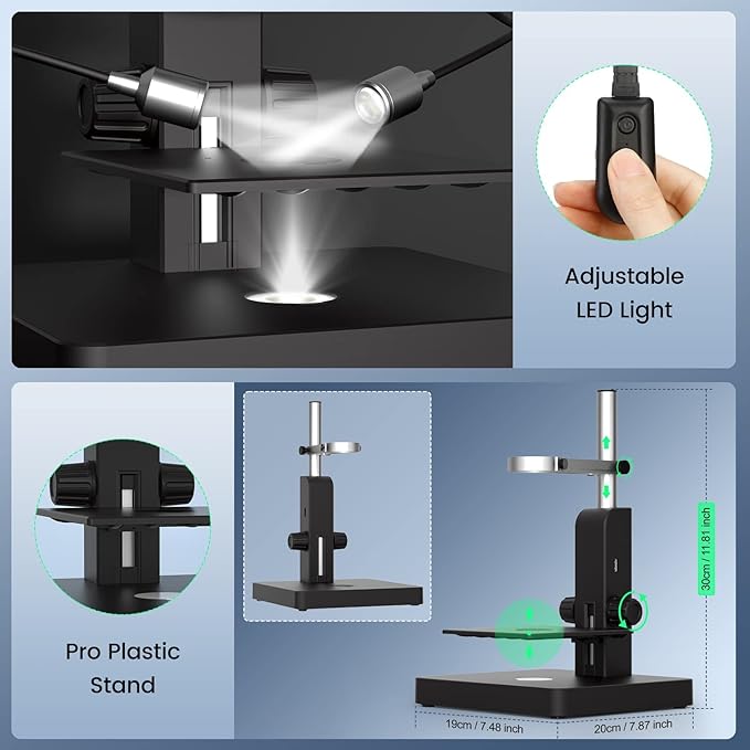 JL246PS 3 Lens 7'' HDMI Digital Microscope 4000X, Biological Microscope for Adults Kids with Prepared Slides, UHD 2160P Video, Full Coin Microscope for Error Coins, Windows Compatible, 32GB-BubblyBeeBaby