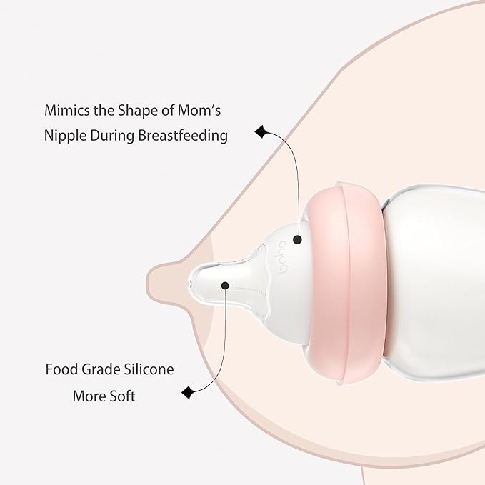 YOHKOH Natural Glass Baby Bottle with Natural Response Nipple, Newborn Anti-Colic Baby Bottles, Wide Neck Mushroom Cap Baby Bottle, Clear (8.8ounce (Pack of 2), Multicolour2)-BubblyBeeBaby