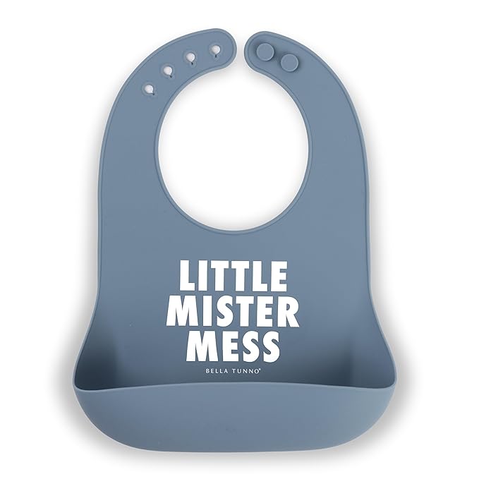Baby Bib for Eating by Bella Tunno, Waterproof Silicone Bib with Large Food Catcher, Adjustable Fit for Babies 4-12 months & Toddlers 1-3 Years, Boys & Girls, Little Mister Mess-BubblyBeeBaby