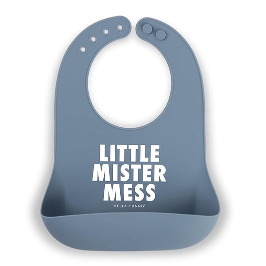 Baby Bib for Eating by Bella Tunno, Waterproof Silicone Bib with Large Food Catcher, Adjustable Fit for Babies 4-12 months & Toddlers 1-3 Years, Boys & Girls, Little Mister Mess-BubblyBeeBaby