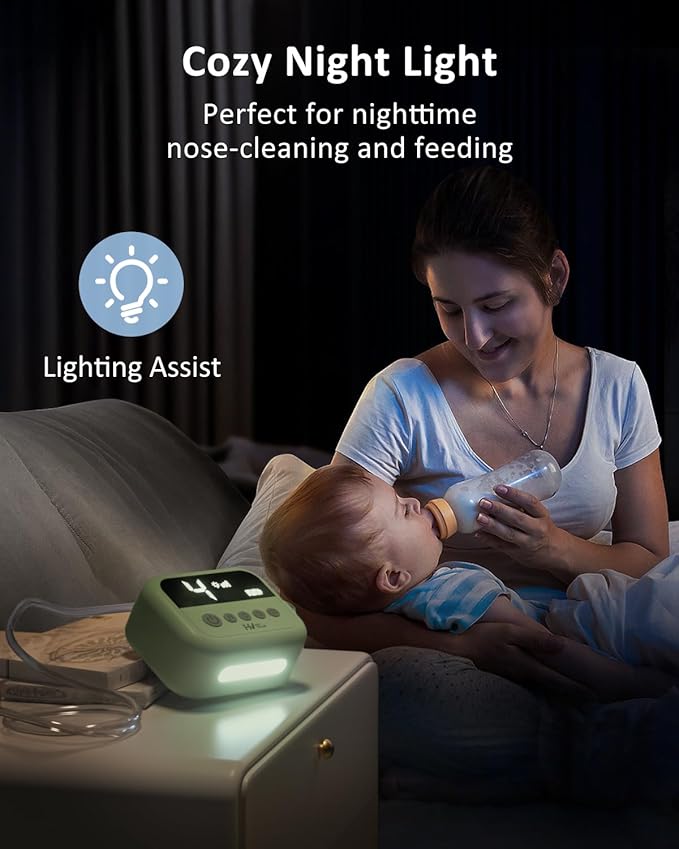 HEYVALUE Nasal Aspirator for Baby, Hospital Grade Nose Sucker with 9 Levels Suction, Night Light and Nursery Rhyme Soothing, Electric Nose Suction for Baby with Food-Grade Silicone Tips Green-BubblyBeeBaby