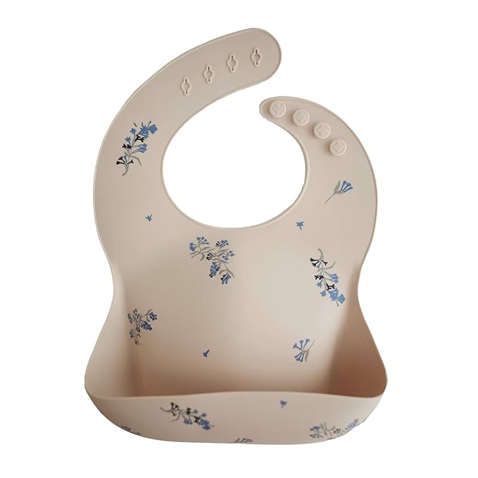 mushie Silicone Baby Bib | Adjustable Fit Waterproof Bibs (Lilac Flowers)-BubblyBeeBaby