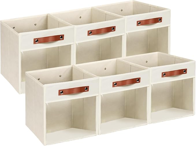 HNZIGE 11 x 11 Storage Cubes Bins for Storage Organizer,Shelf Fabric Storage Bin for Cube Organizer, Canvas Cloth Bin,Cubby Decorative Cube Organizer Bin for Cube Storage Blanket Home(Cream 6 PCS)-BubblyBeeBaby