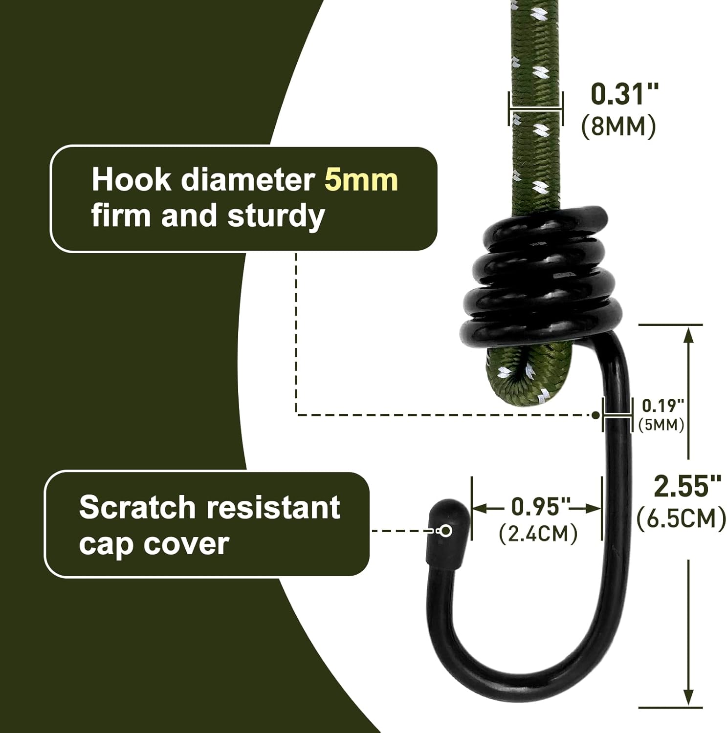 Bungee Cord Luggage Cord Resilience 18 Inch 4 Pieces for SecuringTents, Tarps, Luggage ，Truck, ATV Off-Road Motorcycle Bicycle Riding,Multi-Scenario Applicable Green