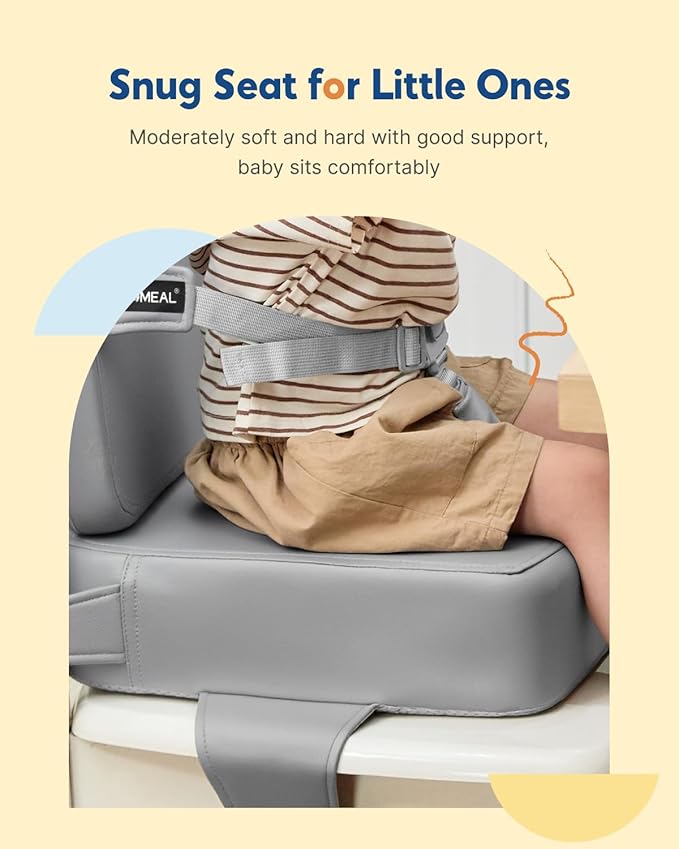 HOMEAL Booster Seat for Kitchen Chair - Compact Toddler Dining Seat with Easy-Install Straps & Wipeable Surface - Breathable Fabric Booster Seat for Table - Light Gray-BubblyBeeBaby