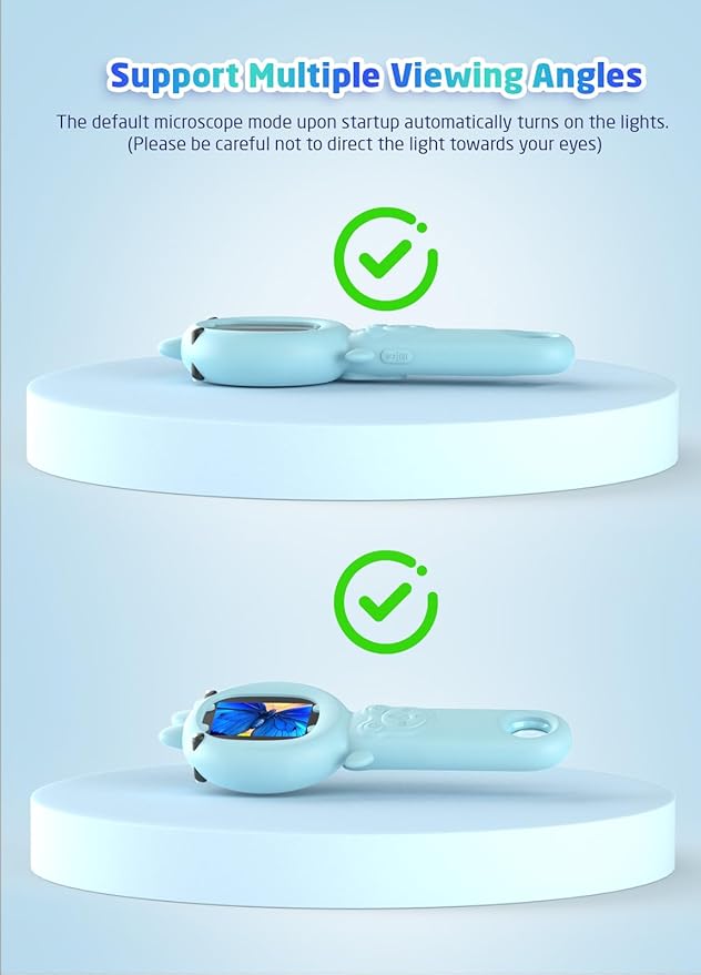 2-in-1 Microscope Camera for Kids, Mini Handheld Microscope Supporting Multiple Viewing Angles, Outdoor Educational Science Adventure Toys, Birthday Gifts for 3-10 Years Old Boys Girls, Blue Dinosaur-BubblyBeeBaby