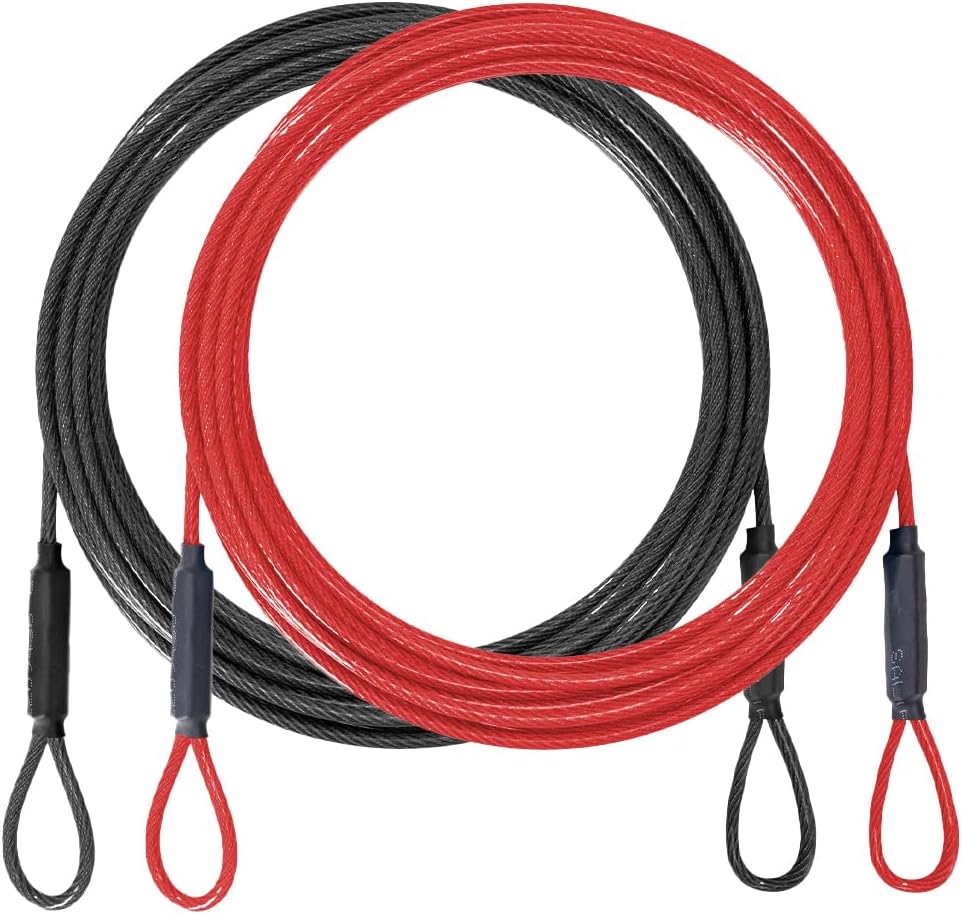 3.3mm (1/8 Inch) Outdoor Travel Stainless Steel Security Cable-4ft Luggage Lock Safety Wire Flexible Steel Wire Rope with Double Loop Safety for Luggage, Bike, Lock(Balck+Red, 4ft-(2Pack)