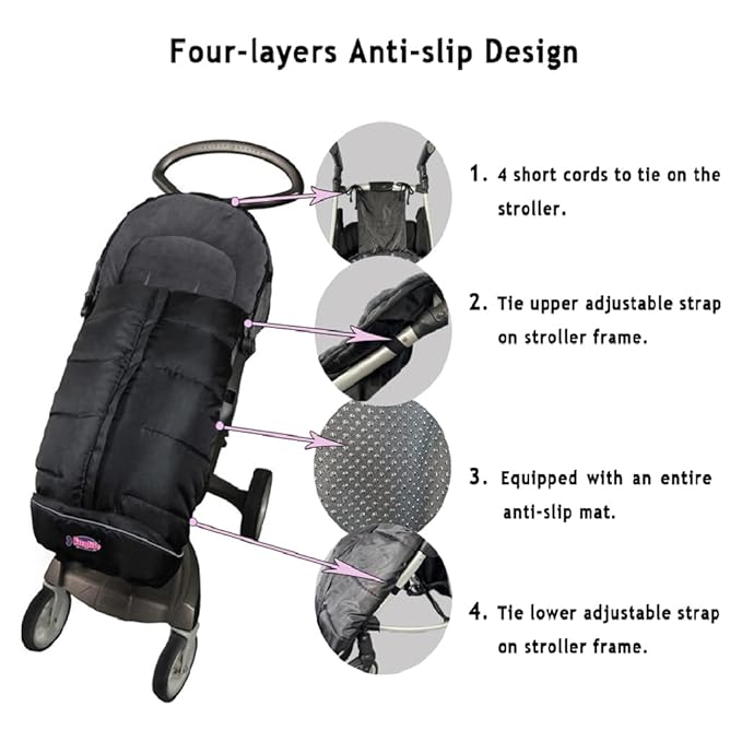 German Designed Universal Stroller Footmuff, 2 Way Zippers Style Easy for Baby in&Out, Length Extensible,Temperature Adjustable Footmuff Fits Baby Growth,Reflective Strips Around Bunting Bag-BubblyBeeBaby