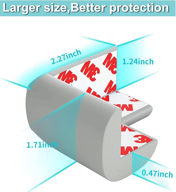 12 Pack Corner Protector Baby Proofing Corners and Edge Guards, Soft Safety Pre-Taped Rubber Foam Furniture Bumper for Fireplace, Table, Stair, Cabinet (Gray)-BubblyBeeBaby