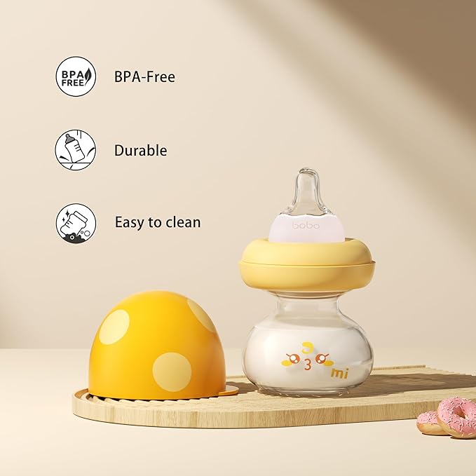 YOHKOH Newborn Glass Baby Bottles with Slow Flow Nipple for 0+ Months, Wide Neck Feeding Bottle, 2.7oz/80ml (Yellow, 2.7oz (Pack of 2))-BubblyBeeBaby