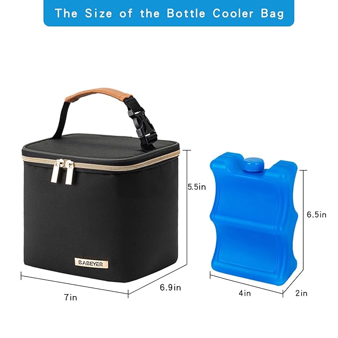 Insulated Bottle Bag with Ice Pack Fits 4 Large Baby Bottles Up to 5 Ounce, Cooler Bag Great for Nursing Mom Daycare-Black-BubblyBeeBaby