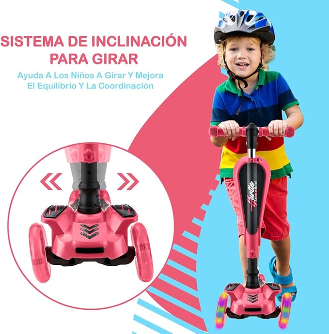 Hurtle 3-Wheeled Scooter for Kids - Wheel LED Lights, Adjustable Lean-to-Steer Handlebar, and Foldable Seat - Sit or Stand Ride with Brake for Boys and Girls Ages 1-14 Years Old-BubblyBeeBaby