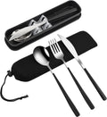 VANRA 3-Piece Portable Travel Utensils Set with Case 18/8 Stainless Steel Flatware Set Reusable Cutlery Set with Fork Spoon Knife for Lunch Travel Camping School Work Picnic (Black)