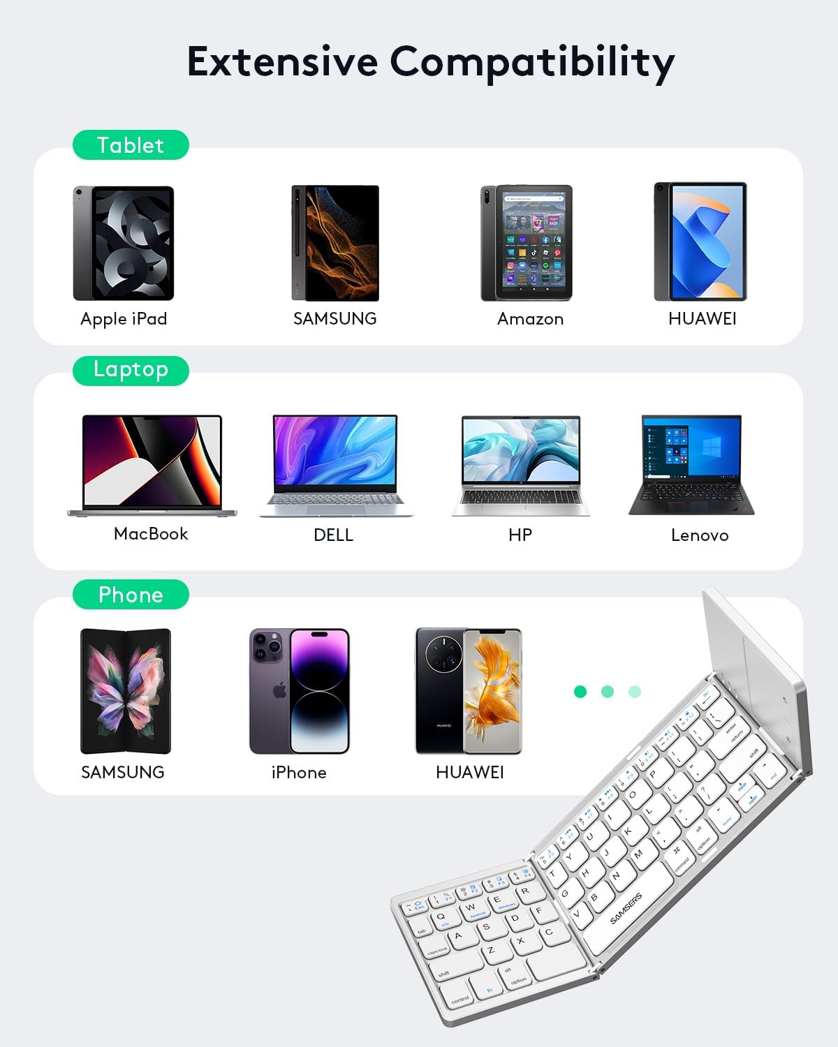 Samsers Foldable Bluetooth Keyboard with Touchpad - Portable Wireless Keyboard with Holder, Rechargeable Full Size Ultra Slim Pocket Folding Keyboards for Android Windows iOS Tablet & Laptop - Silver