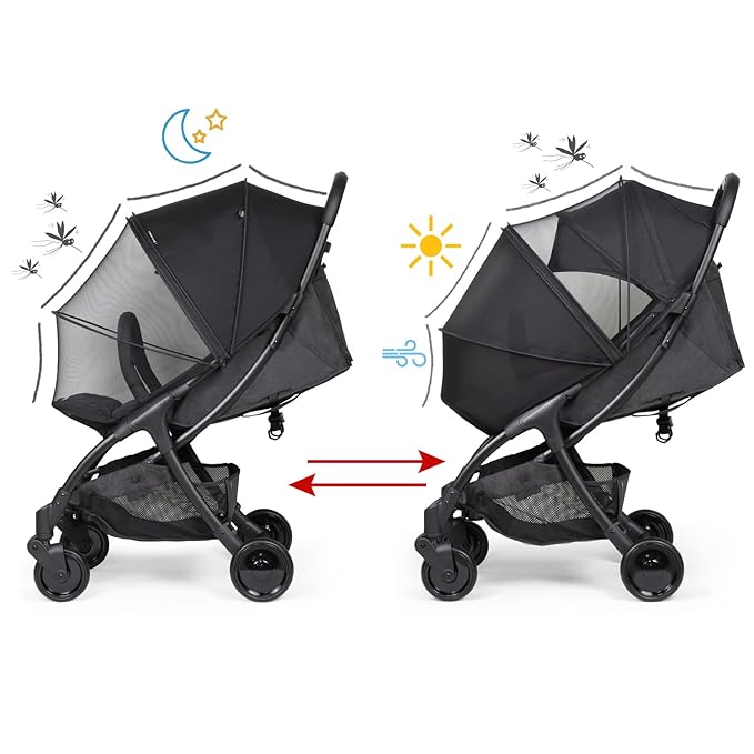 Beberoad Love Universal Stroller Sun Shade & Mosquito Net – 2-in-1 Baby Stroller Cover with UV Protection & 2-Way Zipper for Infant Carriages, Prams, and Travel Strollers (Black)-BubblyBeeBaby
