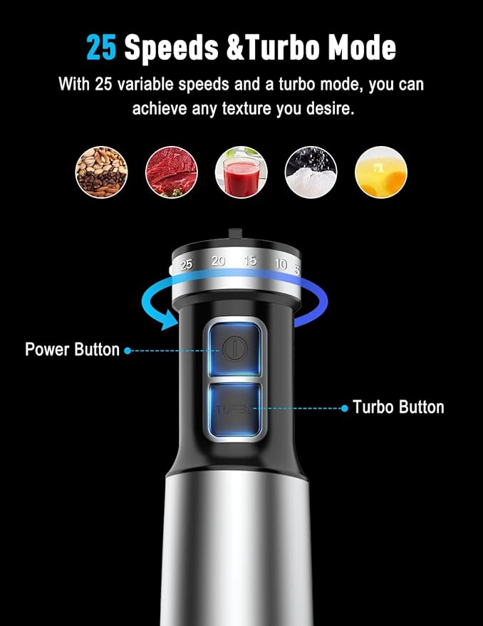 1000W Powerful Immersion Blender handheld, 2025 New Update Hand Blender with 25-Speed, Scratch-Resistant Corded Hand Mixer with Heavy-Duty Copper Brushless Motor and Gift Box-BubblyBeeBaby