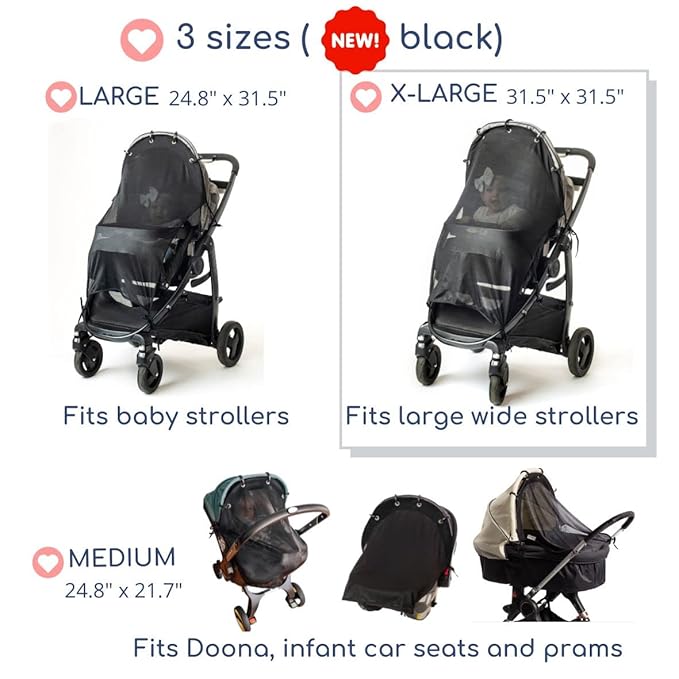 Stroller Sun Shade - Universal UV Protection Cover for Strollers Sunshade with See Through, Clip-On Sun Blocker, Sun Shield for Baby, Breathable Adjustable Fit, Full Coverage, XL Black-BubblyBeeBaby