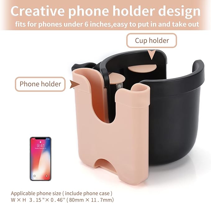 Accmor Stroller Cup Holder with Phone Holder, Bike Cup Holder, Universal Cup Holder for Uppababy Nuna Doona Strollers, 2-in-1 Cup Phone Holder for Stroller, Bike, Wheelchair, Walker, Scooter-BubblyBeeBaby