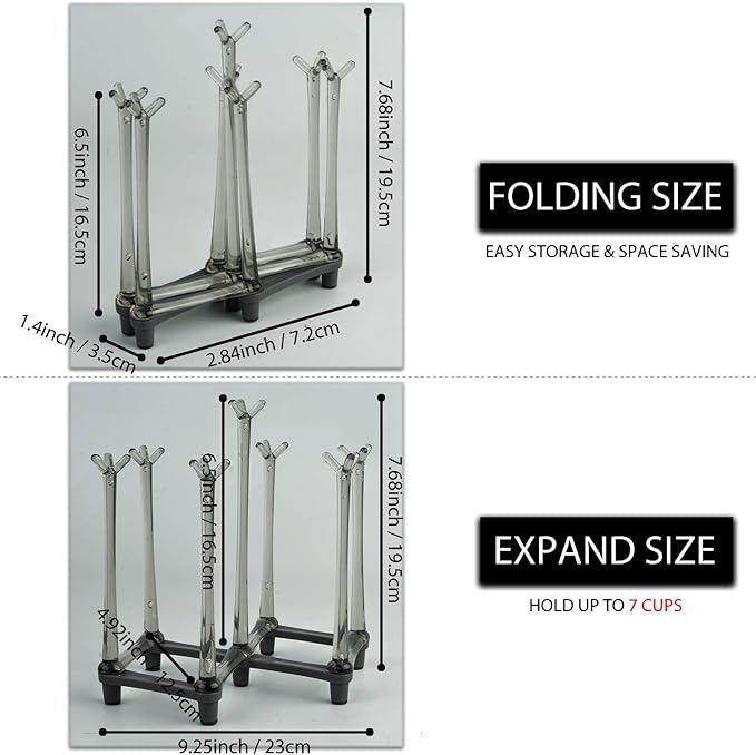 2 Pcs Cup Drying Racks Set, Retractable Drinking Glass & Baby Bottle Drainer Stand, PP Material Mug Draining Organizer, Kitchen Countertop Dishes Holder, Gray-BubblyBeeBaby