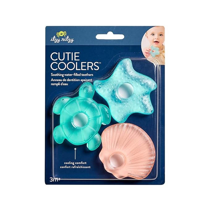 Itzy Ritzy Water-Filled Teethers - Cold Cutie Coolers Textured On Both Sides to Massage Sore Gums & Emerging Teeth - Can Be Chilled in Refrigerator, Set of 3 Seaside Water Teethers-BubblyBeeBaby