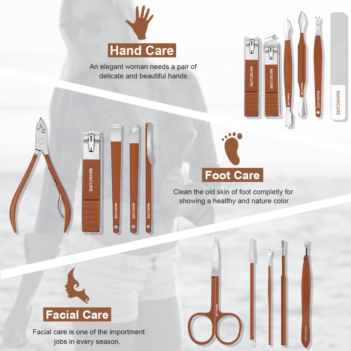 Manicure Set Professional Nail Clippers Pedicure Kit, 16 pcs Stainless Steel Nail Care Tools Grooming Kit with Luxurious Travel Leather Case for Thick Nails Men Women Gift (Brown)