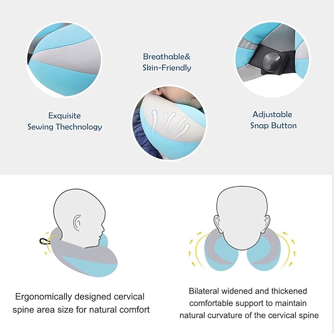 MOOB Kids Travel Pillow for Car Seat Kids U-Shape Travel Neck Pillow Support Children Stroller Pillow Blue-BubblyBeeBaby
