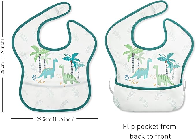 Mess Proof Baby Bib 3 Pack, Waterproof Led Weaning Baby Feeding Bibs with Food Catcher, Travel Feeding Bibs-BubblyBeeBaby