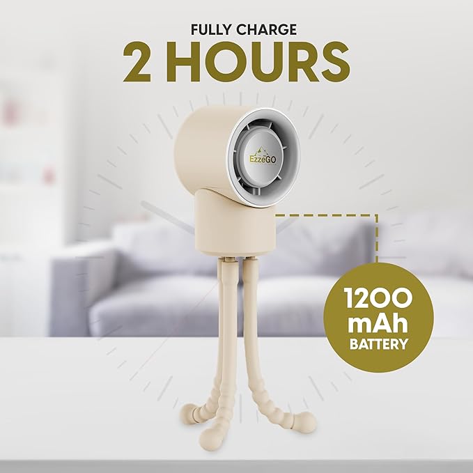 Portable Mini Travel Stroller Fan - Battery Operated, Clip On, Small, Handheld, Rotating, Rechargeable, Personal Fan with Flexible Tripod, 3 Speeds for Baby Crib, Bed Car, Seat Treadmill-BubblyBeeBaby