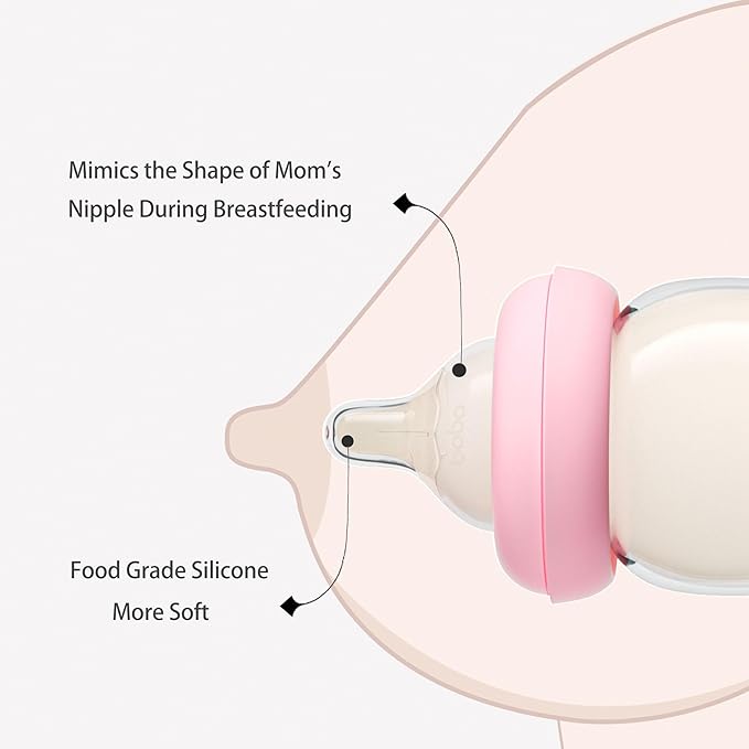 YOHKOH Natural Glass Baby Bottle with Natural Response Nipple, Newborn Anti-Colic Baby Bottles, Wide Neck Mushroom Cap Baby Bottle, Clear (8.8ounce (Pack of 2), Red1)-BubblyBeeBaby