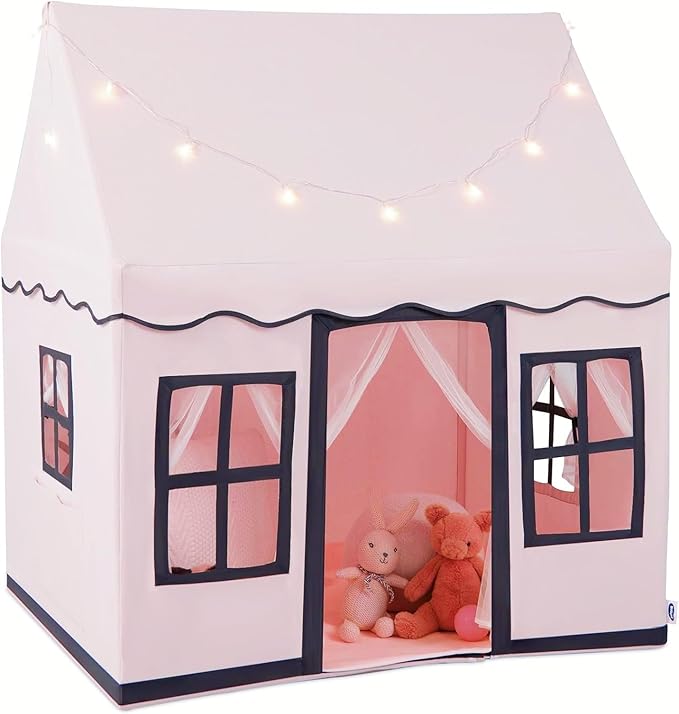 INFANS Kids Play Tent with Washable Mat Star Light Windows, Anti-Trip Large Playhouse Toys for Children Boys Girls, Indoor Outdoor Princess Tents Castle for Toddlers (Pink)-BubblyBeeBaby