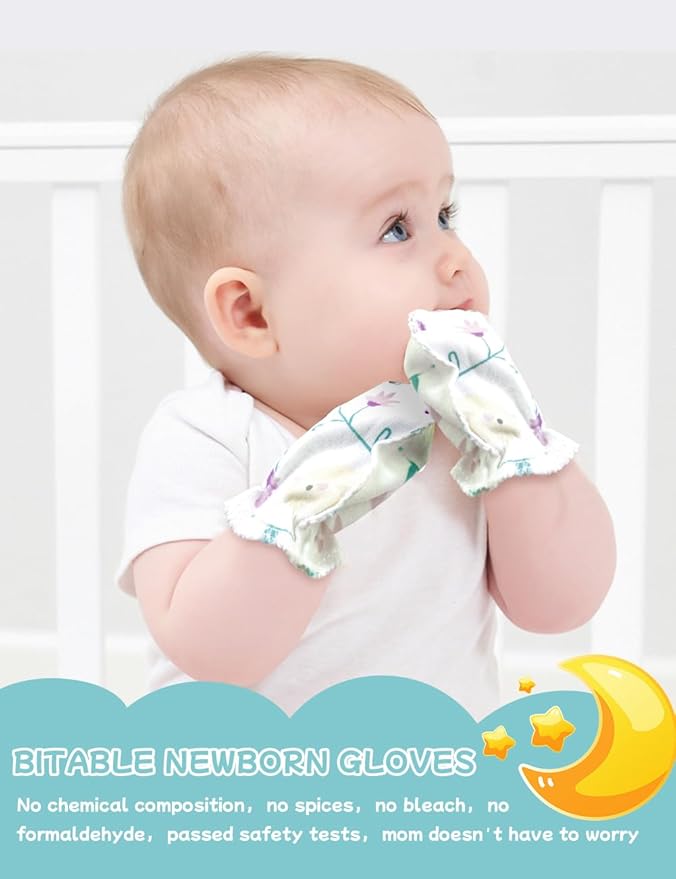 Cute Baby Mittens Newborn, No Scratch Baby Boy Mittens, Baby Girl Hat Gloves for Toddlers, Infant, Newborn-BubblyBeeBaby