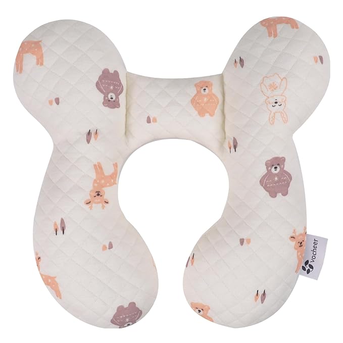 vocheer Baby Neck Pillow(Upgraded), Cotton, Baby Support Pillow, Car Seat Pillows for Newborn, Carseat Head and Body Support, Infant Travel Pillows for Prams, Pushchair, Stroller, Bouncer, Deer-BubblyBeeBaby