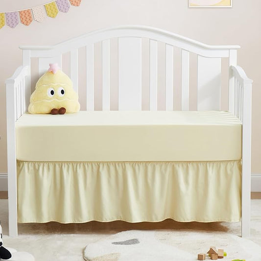 Horbaunal 2 Pack Crib Skirt & Crib Bed Sheet Set, Cream Crib Bed Skirt 28" x 52" with 14" Drop Dust Ruffle, Soft Microfiber Toddler Bedskirt Nursery Bedding Skirt for Baby Girls and Boys-BubblyBeeBaby
