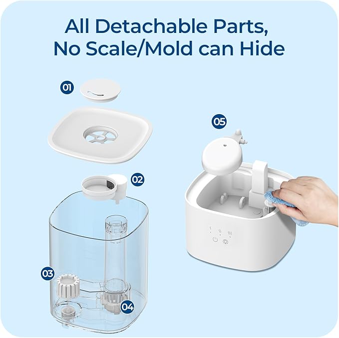 Humidifiers for Bedroom, Top Fill 2.5L Cool Mist Humidifiers for Large Room, Easy to Fill & Clean, 30H Runtime, 28dB Quiet Air Humidifier for Plants, Baby Nursery, Indoor with Night Light-BubblyBeeBaby