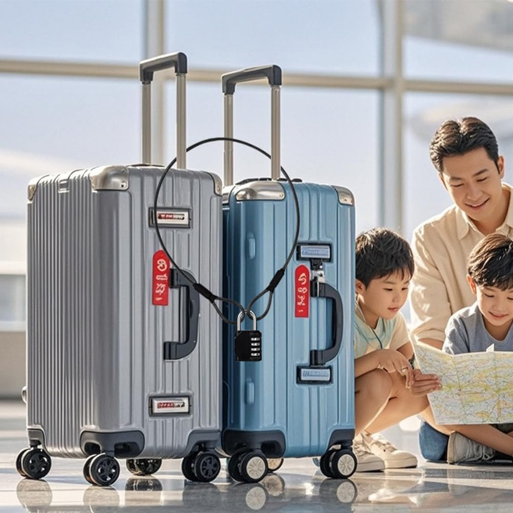 3.3mm Steel Wire Rope Outdoor Travel Security Cable Lock,Braided Steel Coated Safety Cable Luggage Lock,Safety Cable Wire Rope Chain Lock Double Loop Lightweight (Blue, 12in/5Pcs)