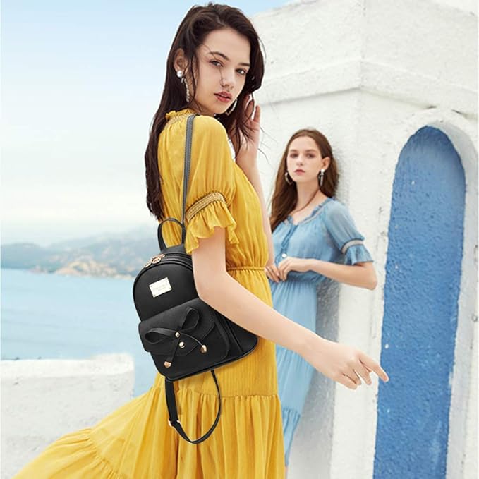 I IHAYNER Girls Bowknot Cute Leather Backpack Mini Backpack Purse for Women-BubblyBeeBaby