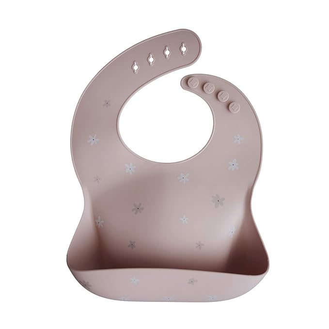 mushie Silicone Baby Bib | Adjustable Fit Waterproof Bibs (Daisy)-BubblyBeeBaby