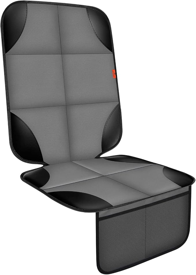 Car Seat Protector 1 Pack Car Seat Cushion Mat Thickest Padding,Waterproof 600D Fabric Car Seat Covers for Non-Slip Backing Mesh Pockets for Baby and Pet (Gray, 1 Pack)-BubblyBeeBaby