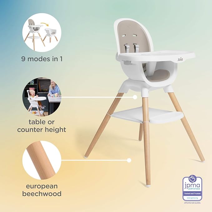 Joie Chai Multi-Mode Highchair - European Beech Wood, Convertible, 9+ Modes, Birth up to 60 lb. (Walnut)-BubblyBeeBaby