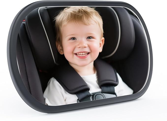 Baby Car Mirror for Backseat - Rear Facing Car Seat Mirror Safety for Infant Newborn - Easily Observe the Baby Move,Clear Wide View,360°Rotation, Secure, Shatterproof - Black-BubblyBeeBaby